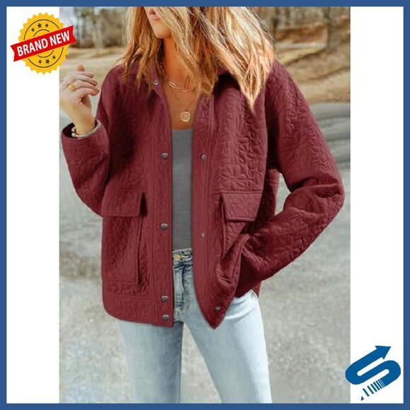 Long Sleeve Jacquard Shacket with Collar and Pockets, Casual Fall Jacket - Picture 3 of 8